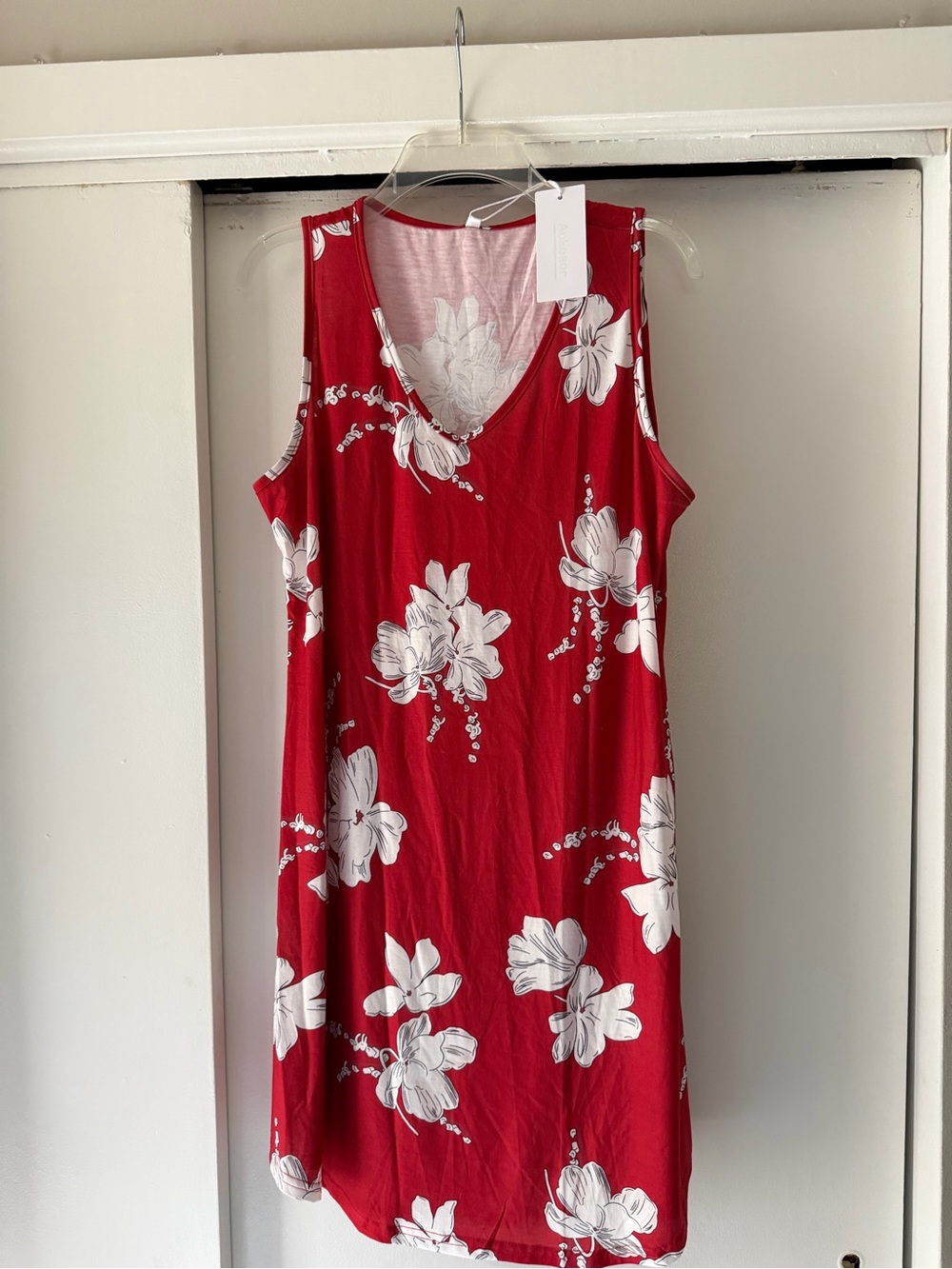 Red Floral V-Neck Midi Dress - Sleeveless Summer Style